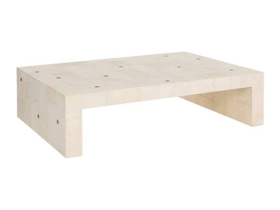 Madelyn Rectangular Coffee Table in Ivory Vellum and Antique Brass