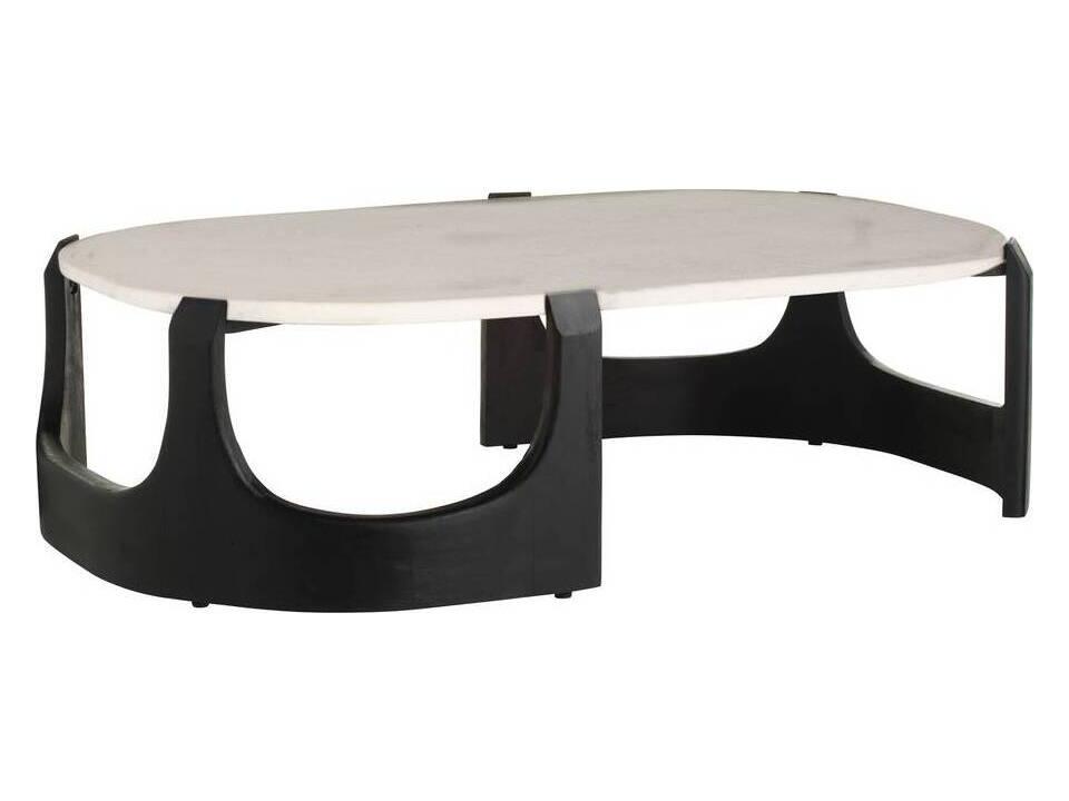 Lorena Oval Marble Coffee Table with Ebony Wood Base