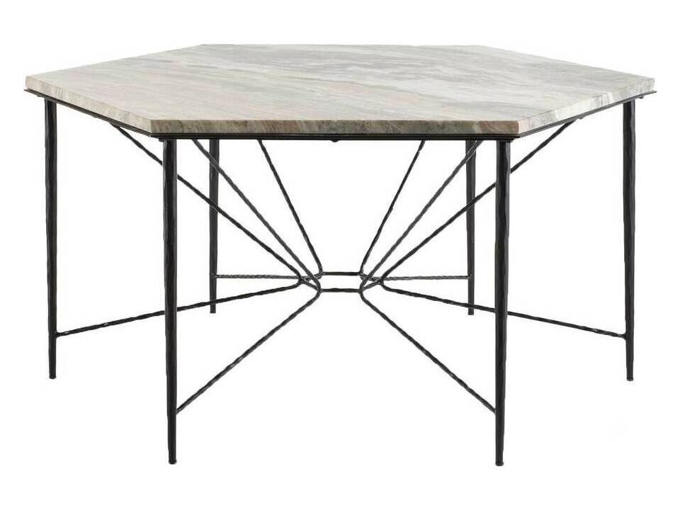 Estrella Hexagon Dining Table in Toronto Leathered Marble and Blackened Iron