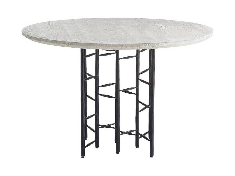 Enito Round Entry Table in Smoke Oak Wood and Blackened Iron