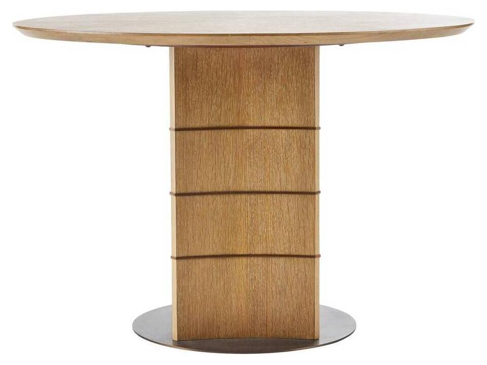Vetralla 44-Inch Round Dining Table in Oyster Oak Veneer and Antique Brass
