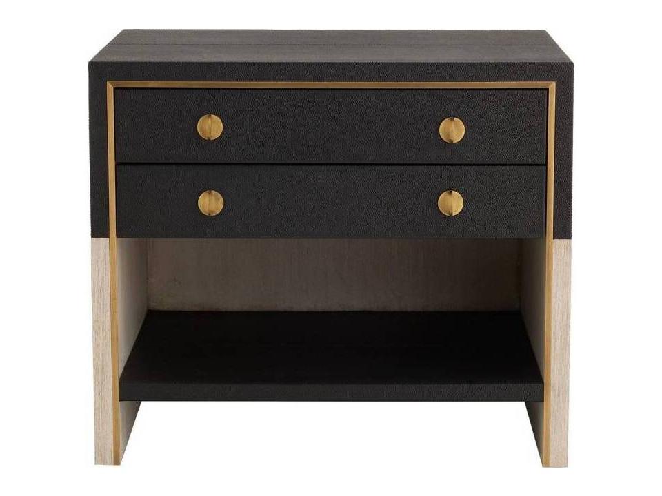 Joplin Rectangle End Table in Black Leather and Smoke Oak Wood