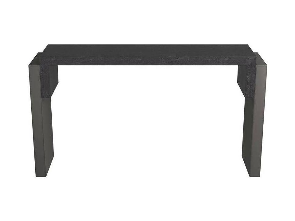 Bernardo Rectangle Console Table in Ebony Oak and Graphite Leather
