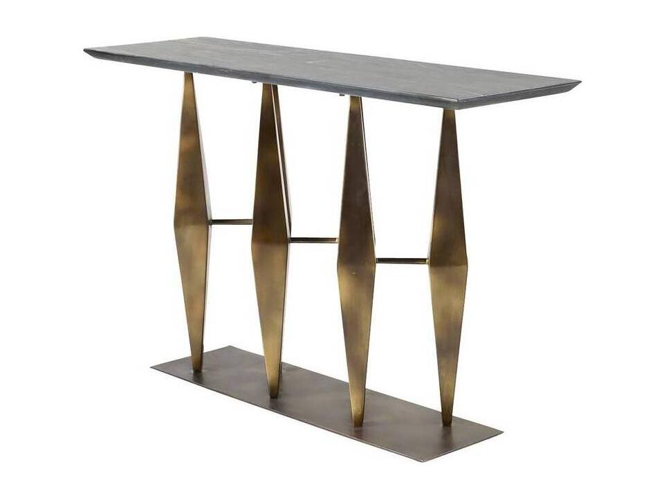 Dagmar Rectangle Console Table in Matte Black Marble and Antique Gold