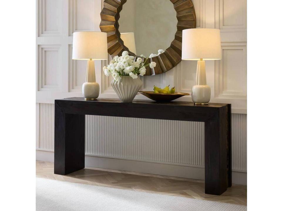 Kingston Rectangle Console Table in Umber Wood with Faux Horn