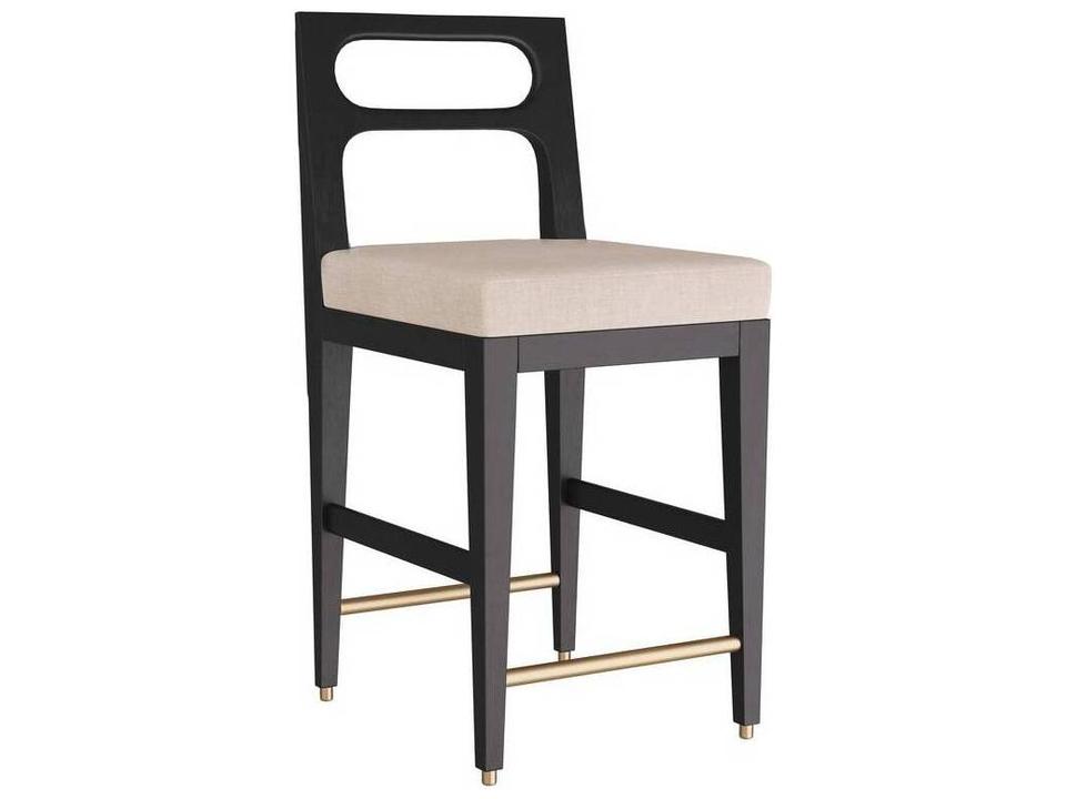 Thaden Upholstered Counter Stool in Natural Linen and Ebony Mango Wood