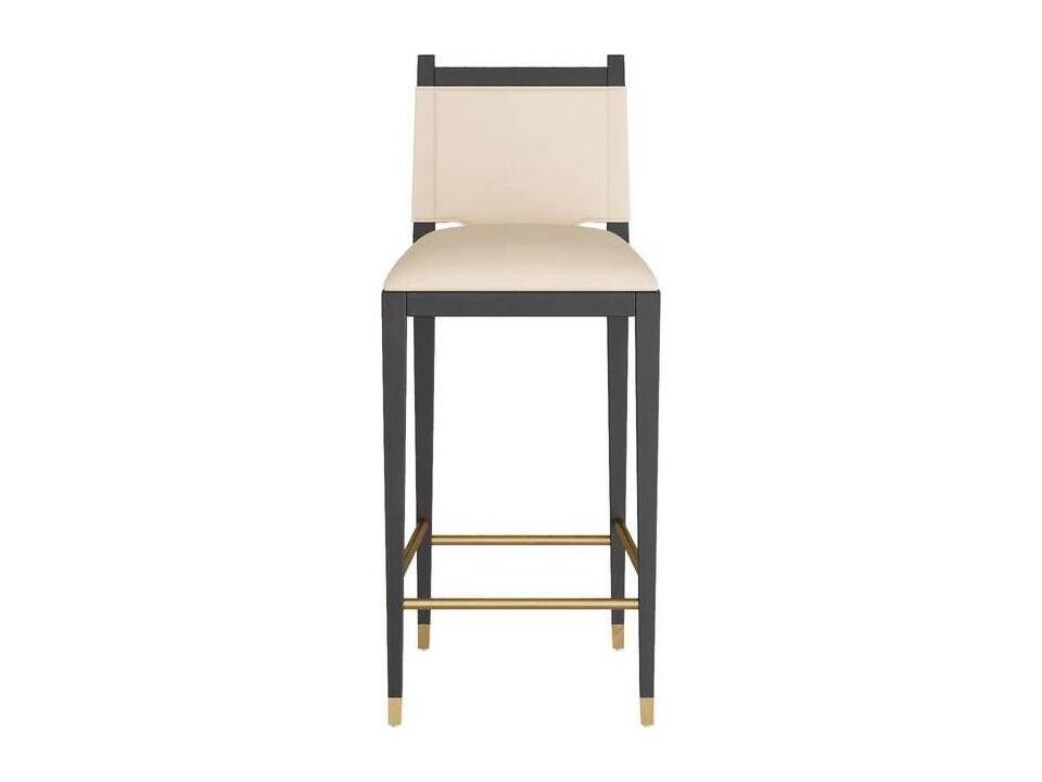 Burdock Bar Stool in Ebony Beech Wood and Ivory Leather