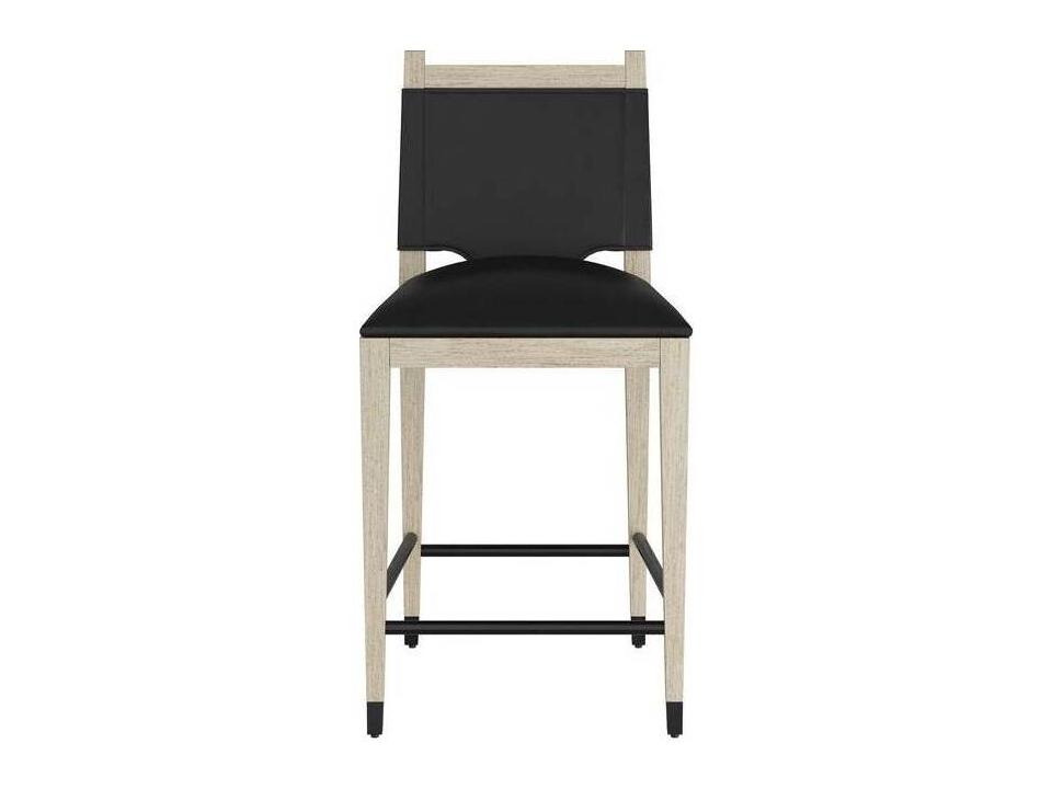 Burdock Ebony Leather Counter Stool with Smoke Beechwood Frame