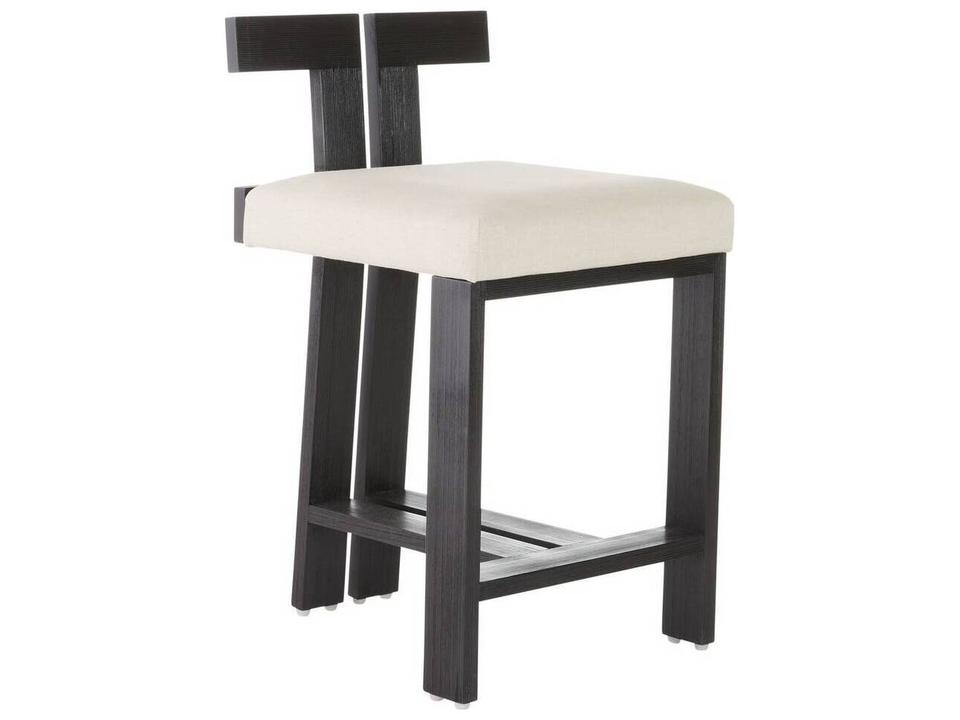 Enola Upholstered Beech Wood Counter Stool in Natural Linen and Ebony
