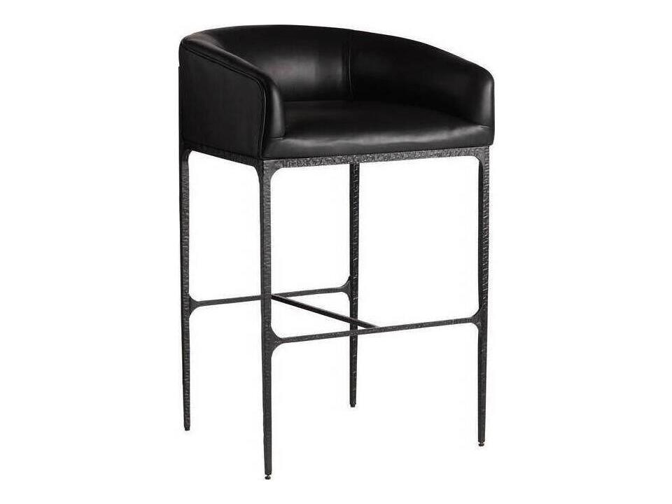 Osbourne Black Leather Bar Stool with Hammered Iron Frame