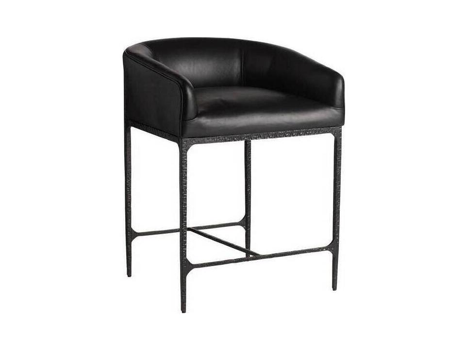 Arteriors Osbourne Black Leather Counter Stool with Hammered Iron Frame