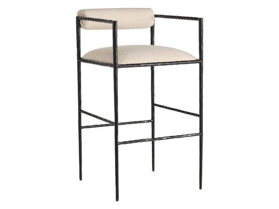 Barbana Bar Stool in Natural Iron with Oxford White Performance Fabric