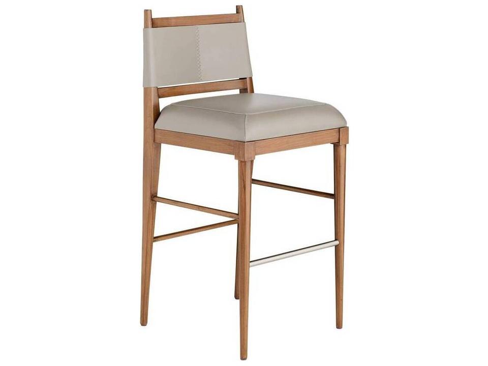 Keegan Morel Leather Walnut Bar Stool with Brushed Stainless Steel Accent
