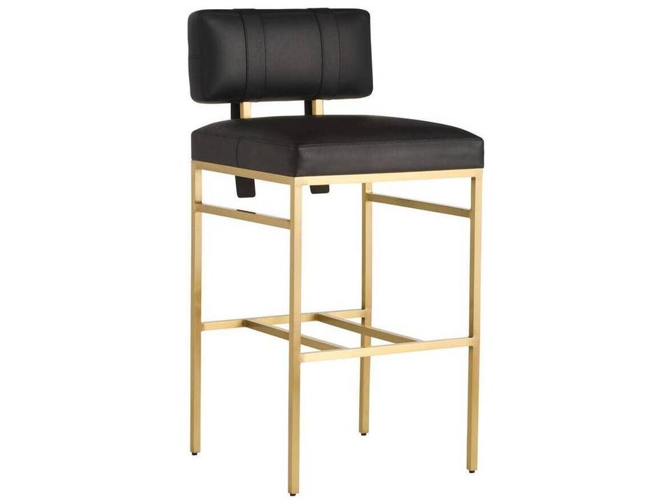 Laney Leather Bar Stool in Black with Antique Brass Frame