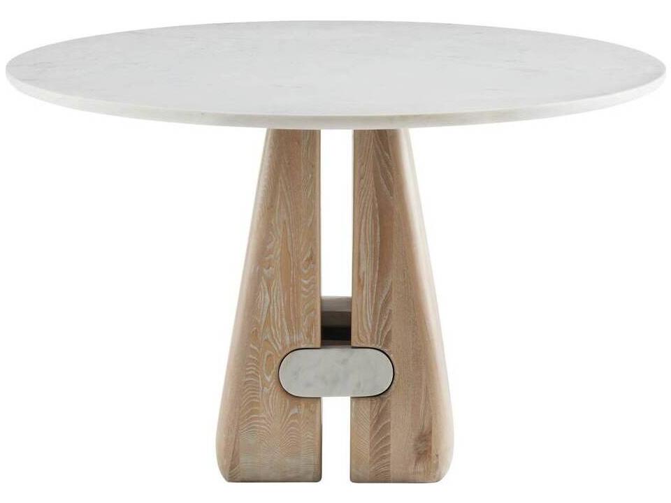 Melt Round Marble White Cerused Natural Dining Table