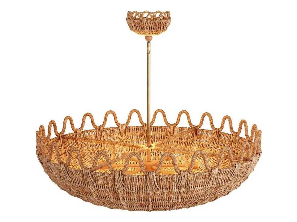 Mar 6-Light Chandelier in Natural Rattan and Antique Brass