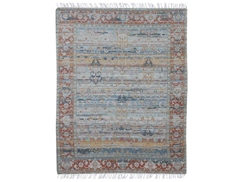 Prairie Hand-Loomed Jute Blend Area Rug Blue Red