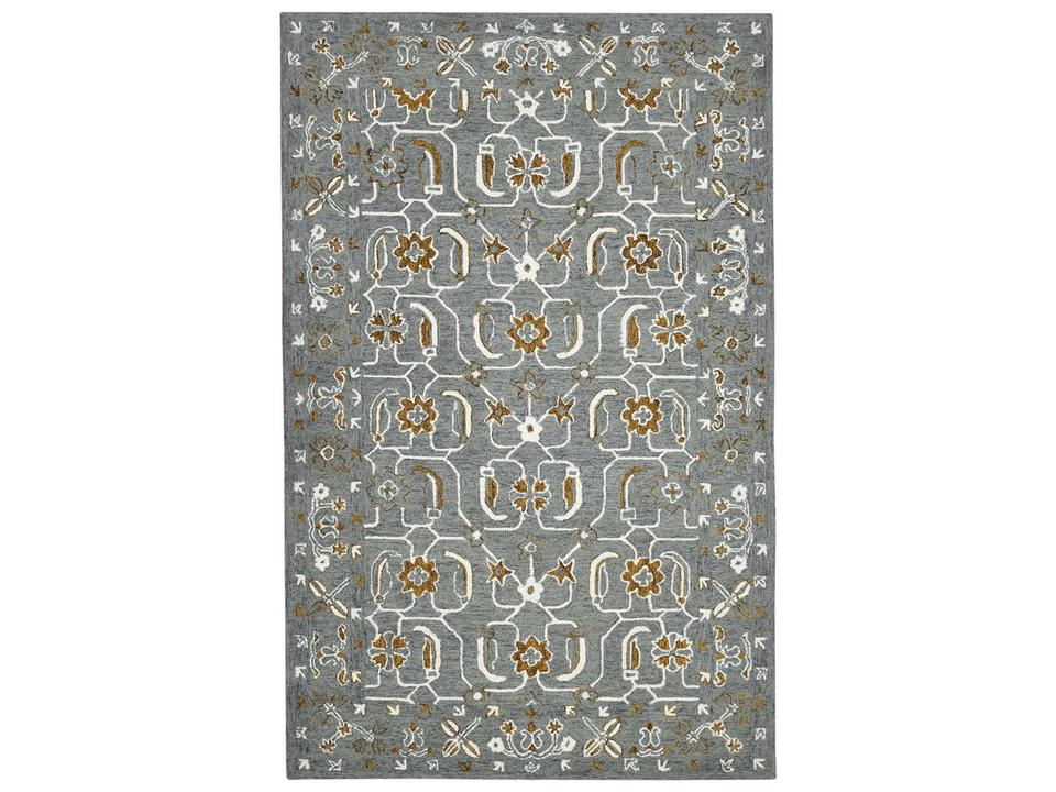 Romania Collection Hand-Hooked Floral Area Rug in Gray Orange Multiple Sizes