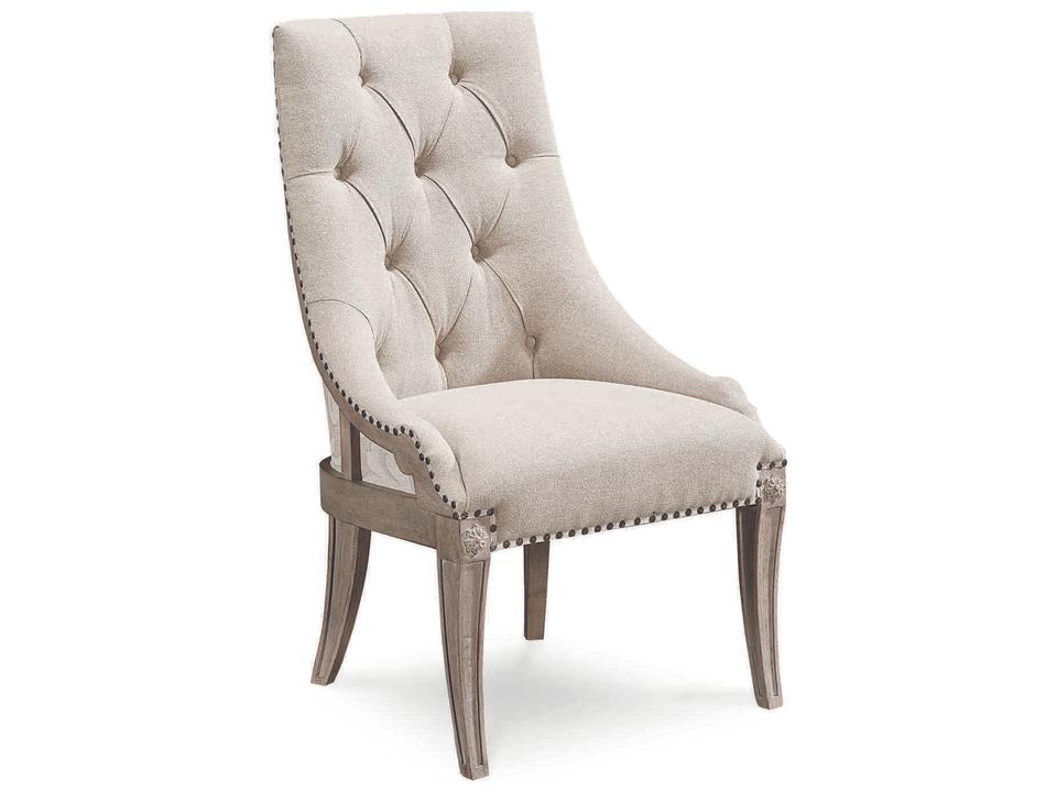 Arch Salvage Reeves Upholstered Dining Armchair in Parch with Nailhead Trim