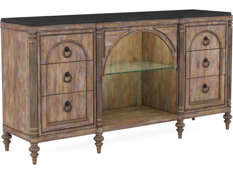 Architrave Server Cabinet in Almond with Honed Black Granite Top