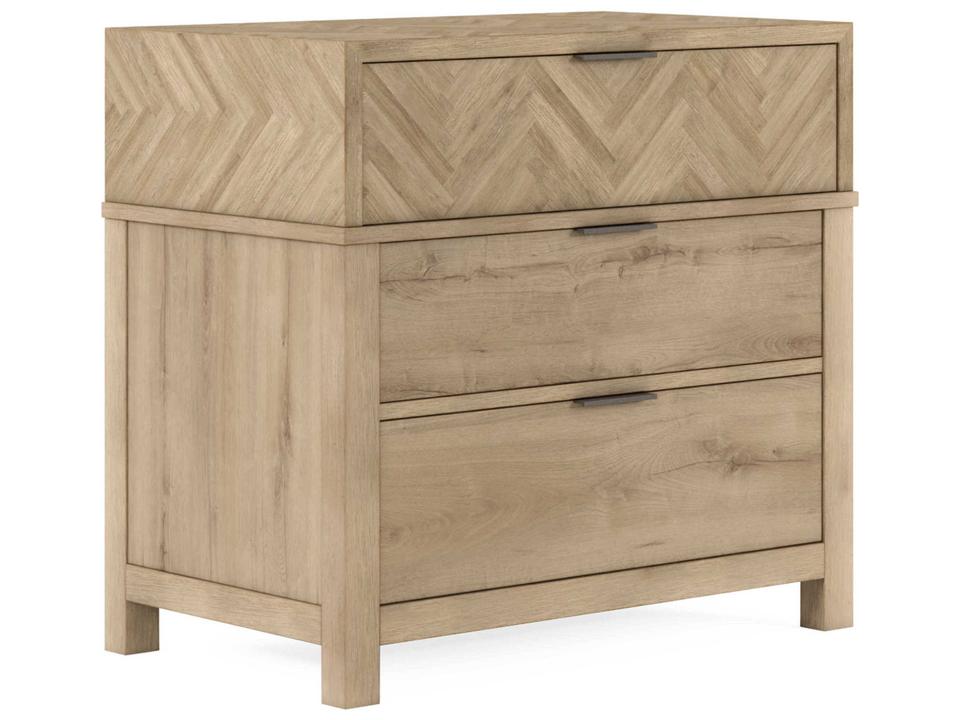 Garrison 3-Drawer Nightstand in Washed Oak and Burnished Brass
