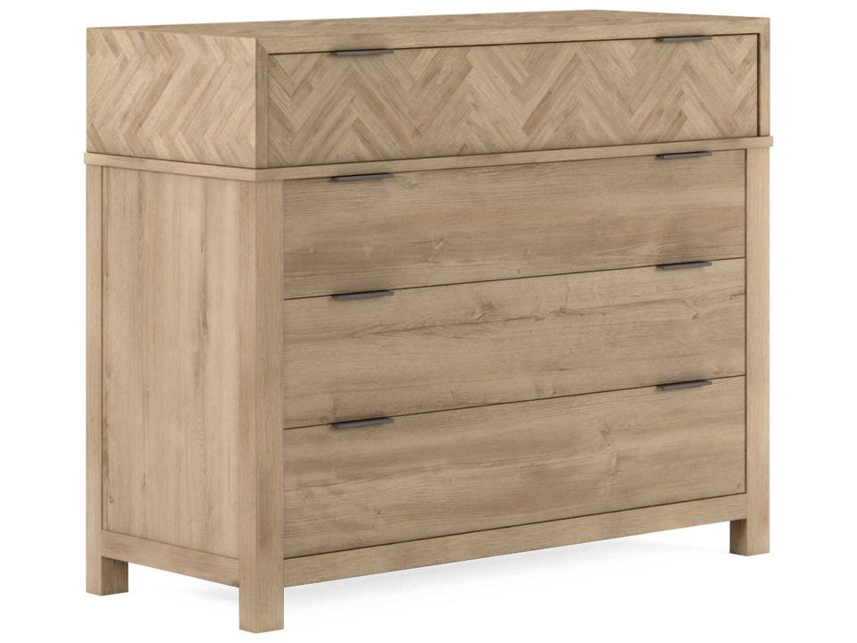 Garrison 4-Drawer Accent Chest in Washed Oak and Burnished Brass