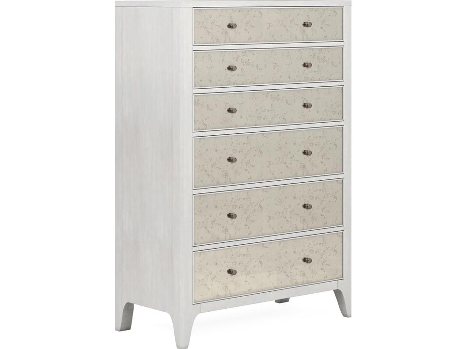 Mezzanine 6-Drawer Chest in Dove Gray with Antique Mirror