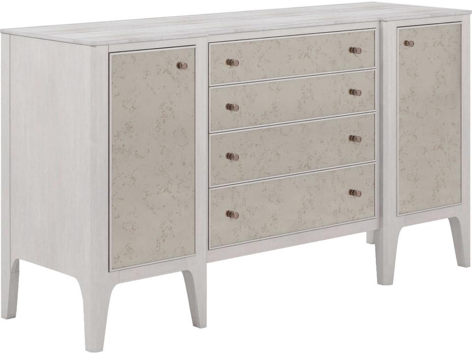Mezzanine Poplar Wood Sideboard with Travertine Top in Dove Gray