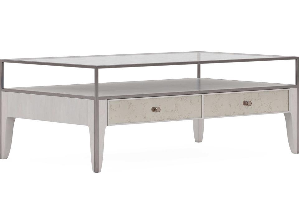 Mezzanine Rectangular Coffee Table in Dove Gray with Mirrored Drawers