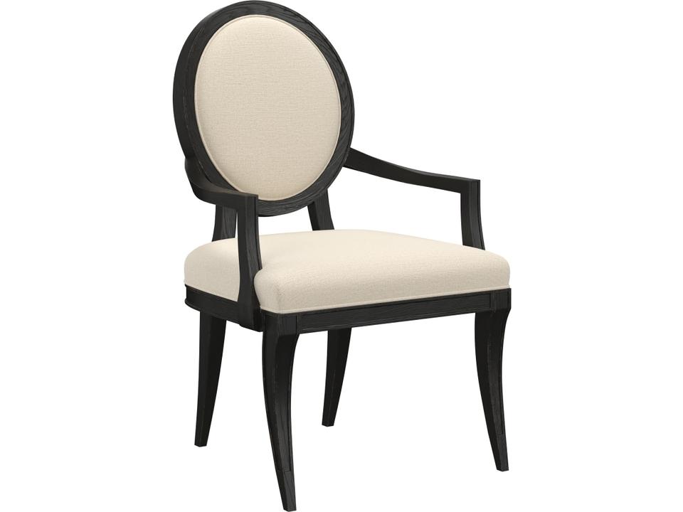 Atrium Upholstered Oval Arm Chair in Beige Fabric with Hand Rubbed Black Finish