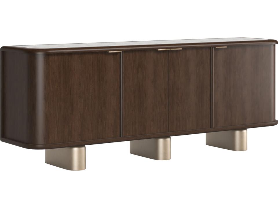 Verge 4-Door Credenza with Stone Top and Walnut Finish