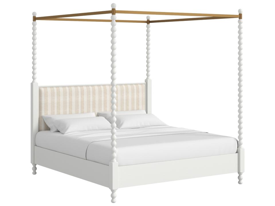Haven Queen Upholstered Canopy Poster Bed in Warm White