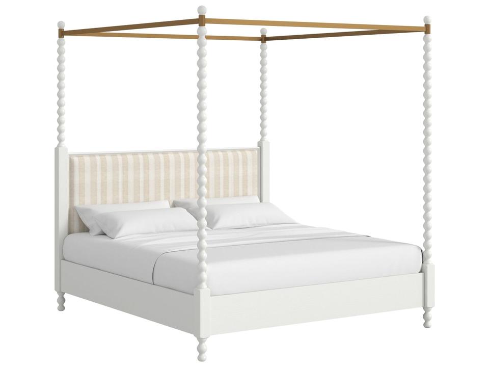 Haven King Upholstered Canopy Poster Bed Warm White Transitional