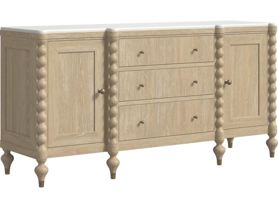 Haven Wood Credenza with Marble Top in Sun Oak