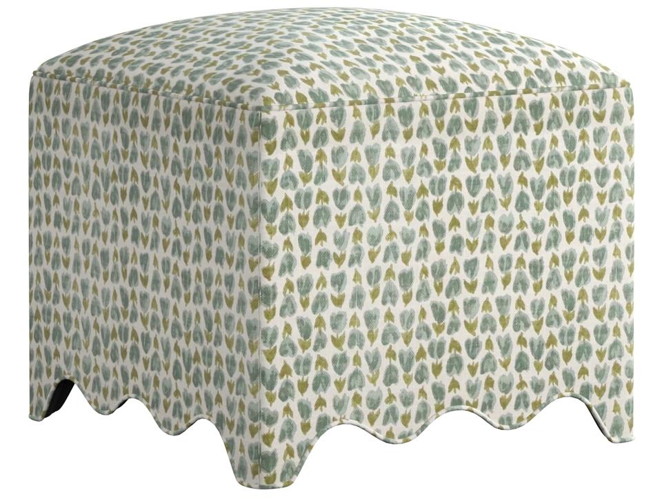 Lowry Ottoman in Herbal with Scalloped Base