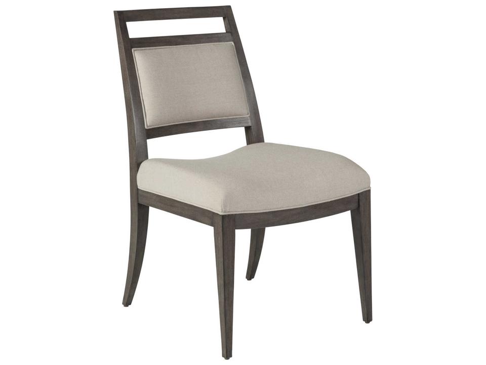 Home Nico Upholstered Dining Side Chair in Greige Fabric and Antico Brown Finish