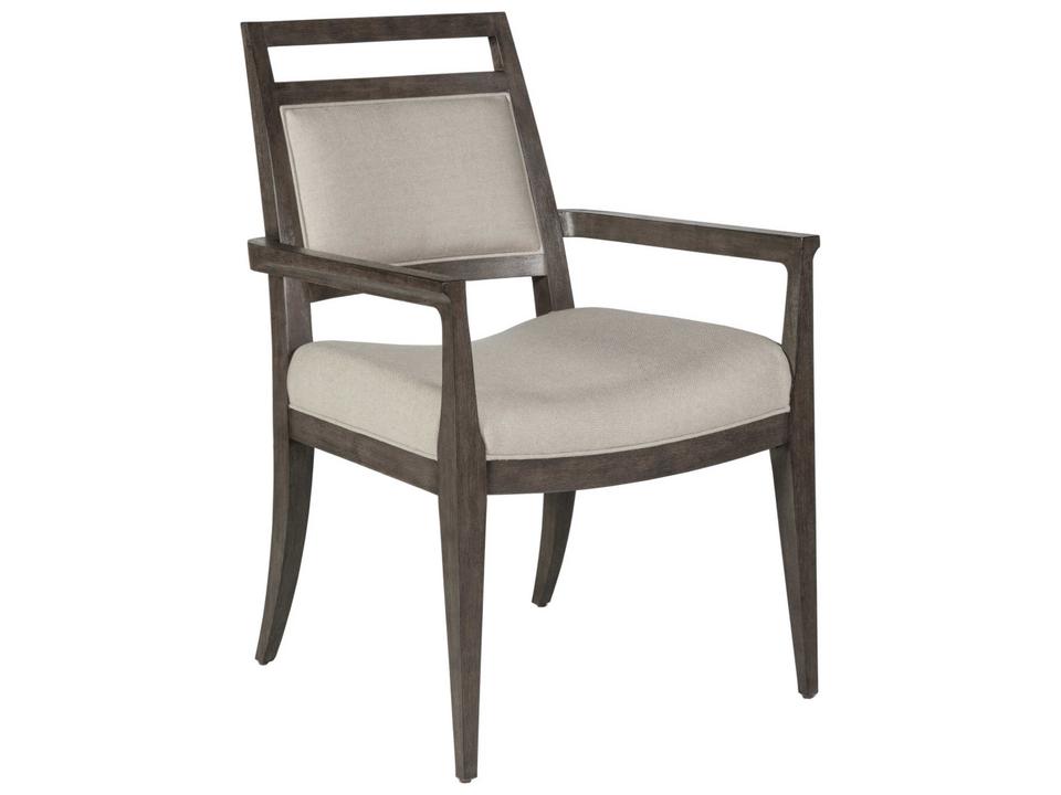 Home Nico Upholstered Dining Armchair Greige Fabric Antico Brown Finish