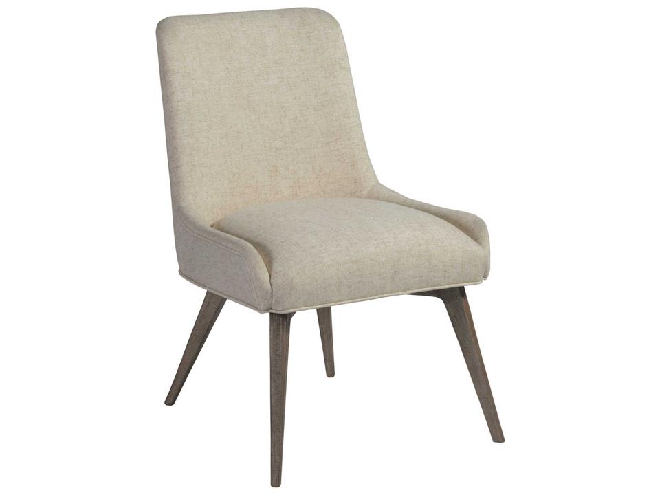 Home Mila Upholstered Dining Side Chair in Brushed Wood and Wheat Fabric
