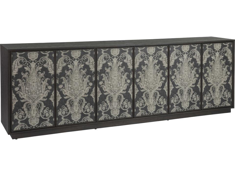 Venerato 99-Inch Media Console TV Stand in Mocha Wood and Fabric