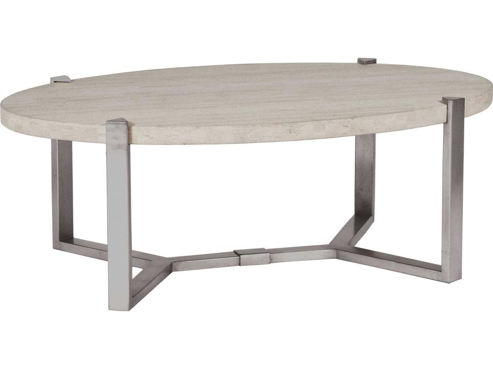 Signature Designs Denizen Oval Coffee Table White Travertine and Silver