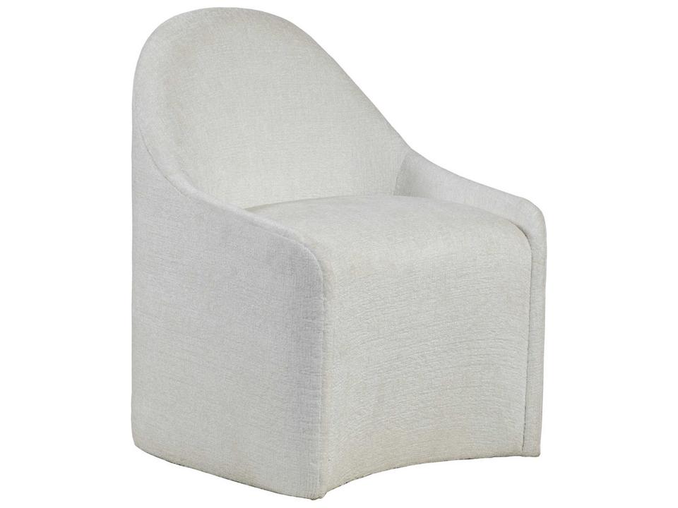 Home Carly Upholstered Arm Dining Chair with Casters in White Chenille