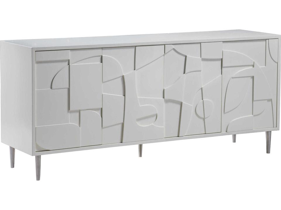Home Bardo Rectangle Media Console Table in Matte Soft White with Stainless Steel