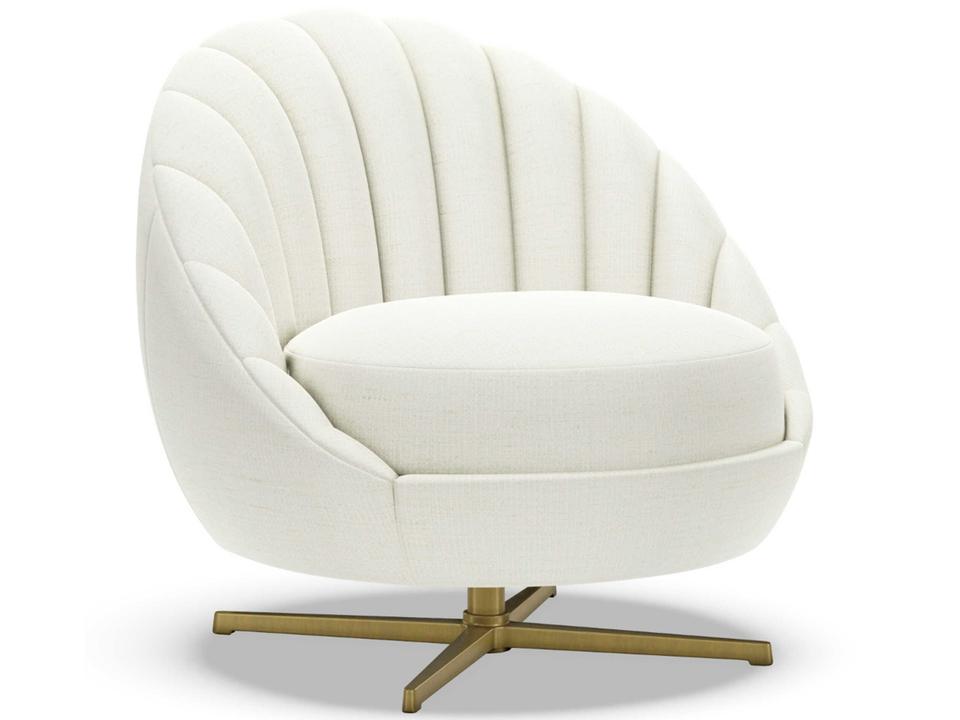 Home Lucille Mid-Century Modern Swivel Accent Chair Brass White
