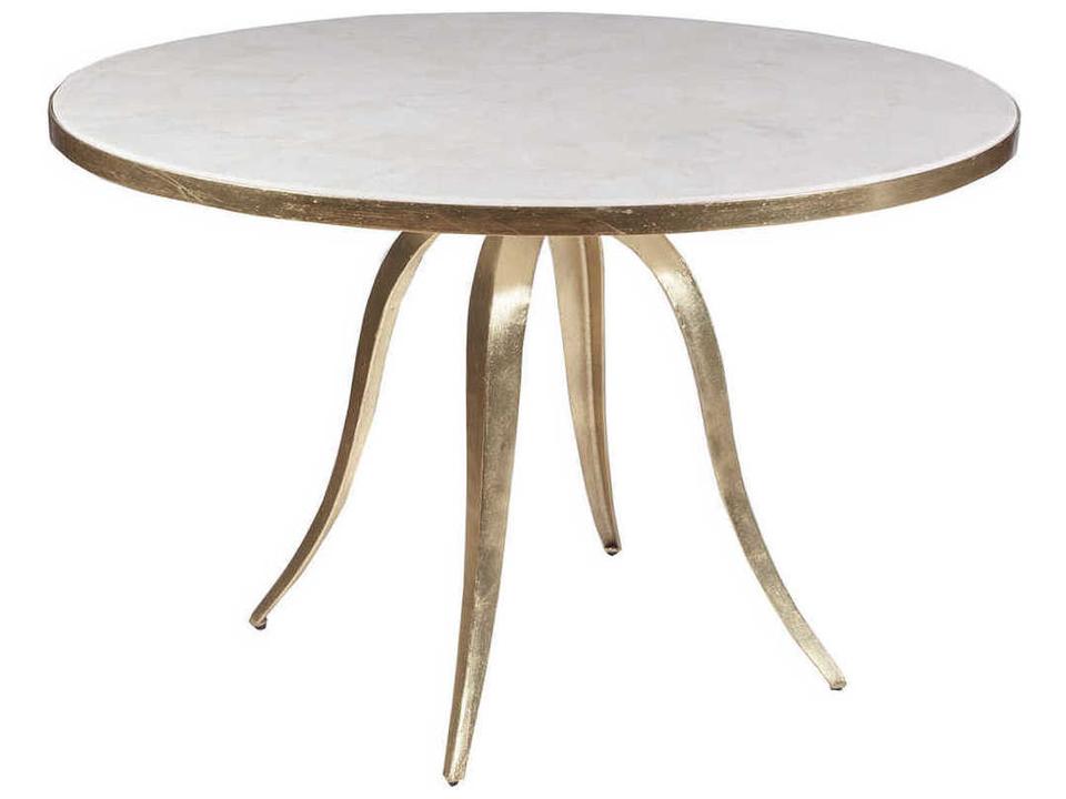 Home Crystal Stone 48-Inch Round Dining Table in Gold Foil