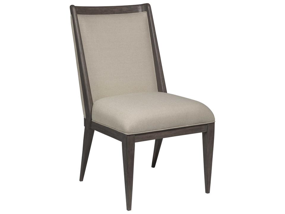 Home Haiku Upholstered Dining Side Chair in Greige Fabric and Antico Finish