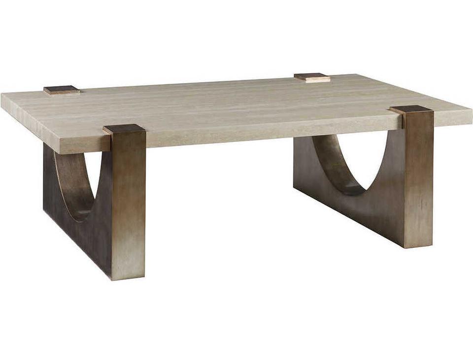 Home Impresario Rectangular Coffee Table Silver Travertine Top Warm Silver Leaf