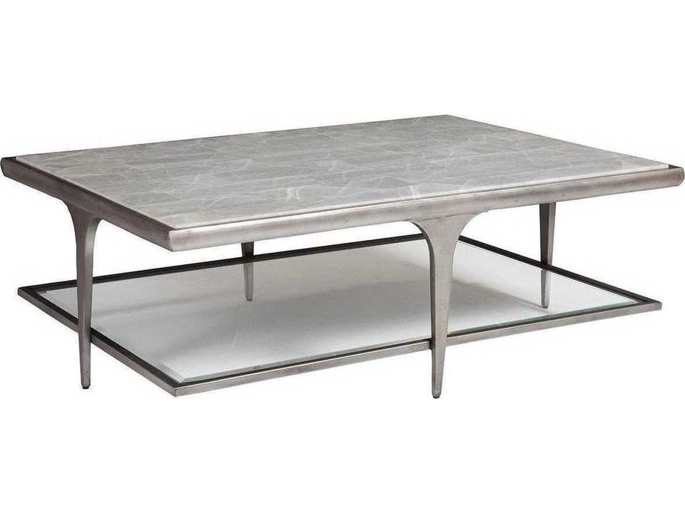 Home Zephyr Rectangular Cocktail Table with White Onyx Top and Glass Shelf
