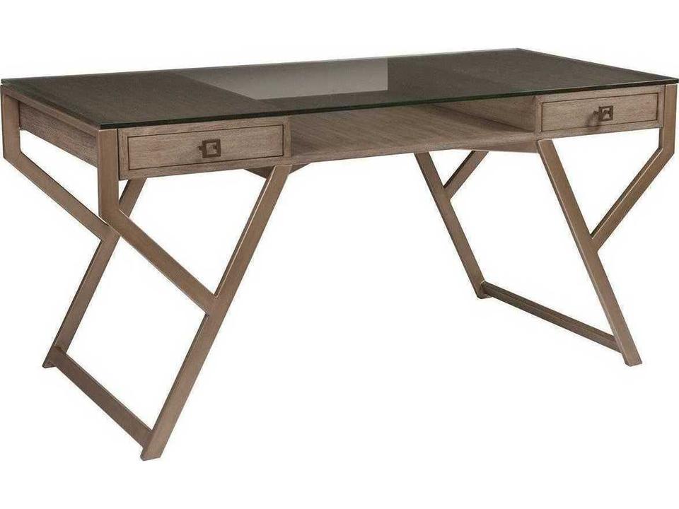 Home Cohesion Program Interlaken Rectangle Desk in Grigio with Glass Top