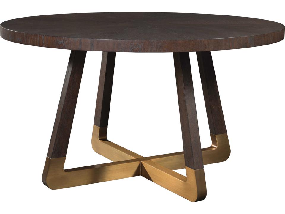 Home Verbatim 54-Inch Round Dining Table in Brushed Brown Oak and Brass