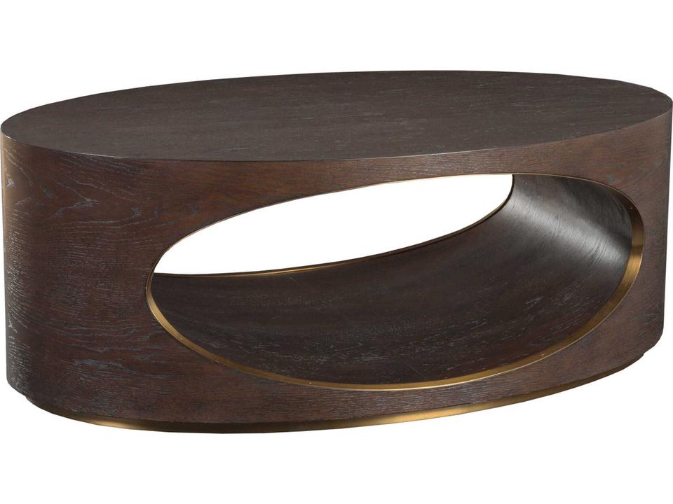 Home Verbatim Oval Coffee Table in Rich Brown with Antiqued Brass